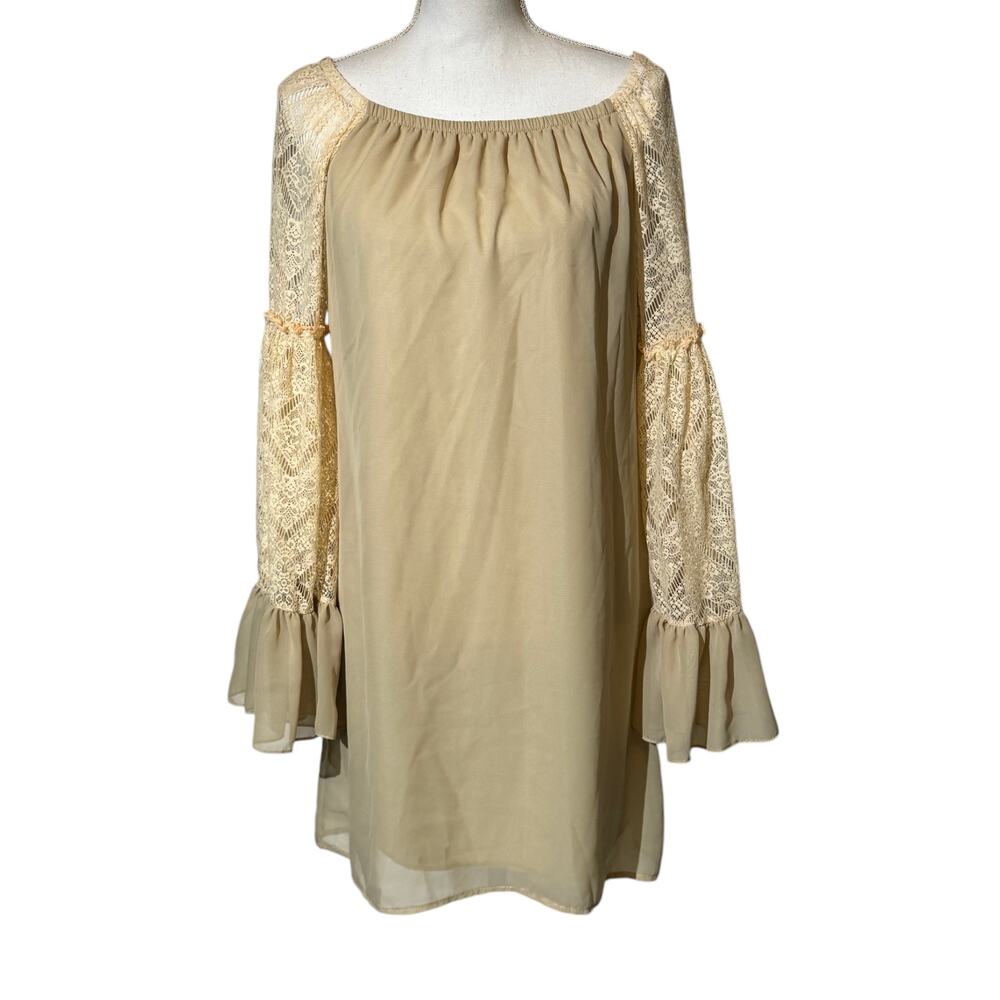 Rachel Kate mini dress size large neutral long sleeve‎ lace boho
